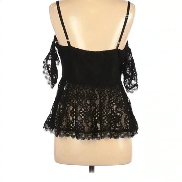 Foxiedox Black Lace Sweetheart Blouse Sz M - Picture 2 of 2
